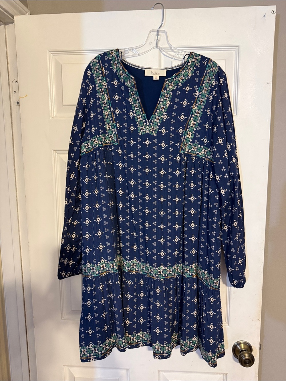Nurture by Westbound/Dillard's Navy Floral Border Long Sleeve Dress